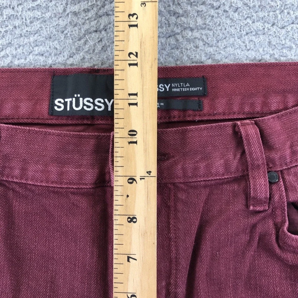 Stussy Shorts Mens 36 Burgundy Jeans Denim Cut Off Slim Jeans 5 Pocket Jorts